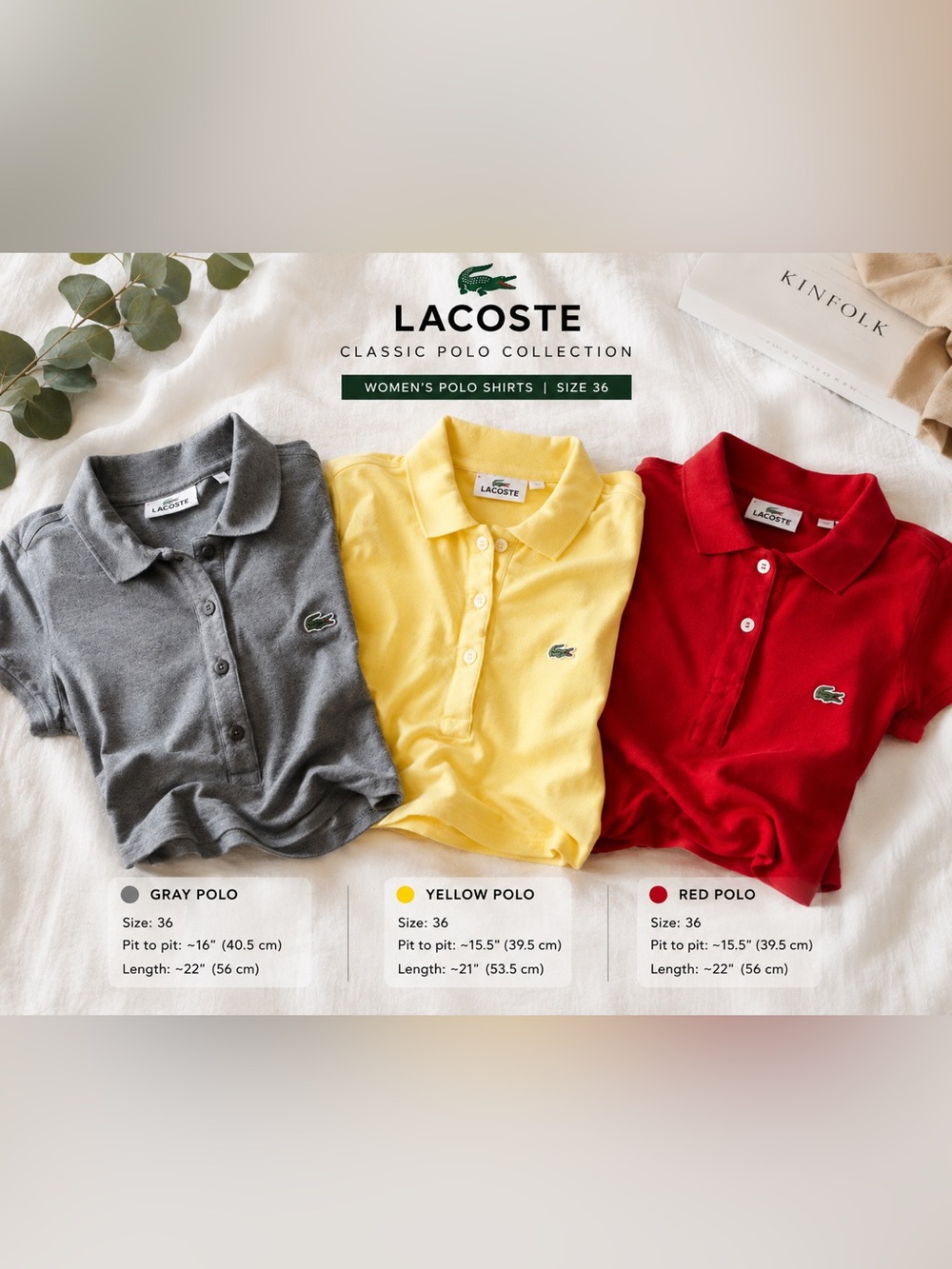 Lacoste Women’s Polo Shirt Lot Gray Yellow Red Croc Logo Sz 36